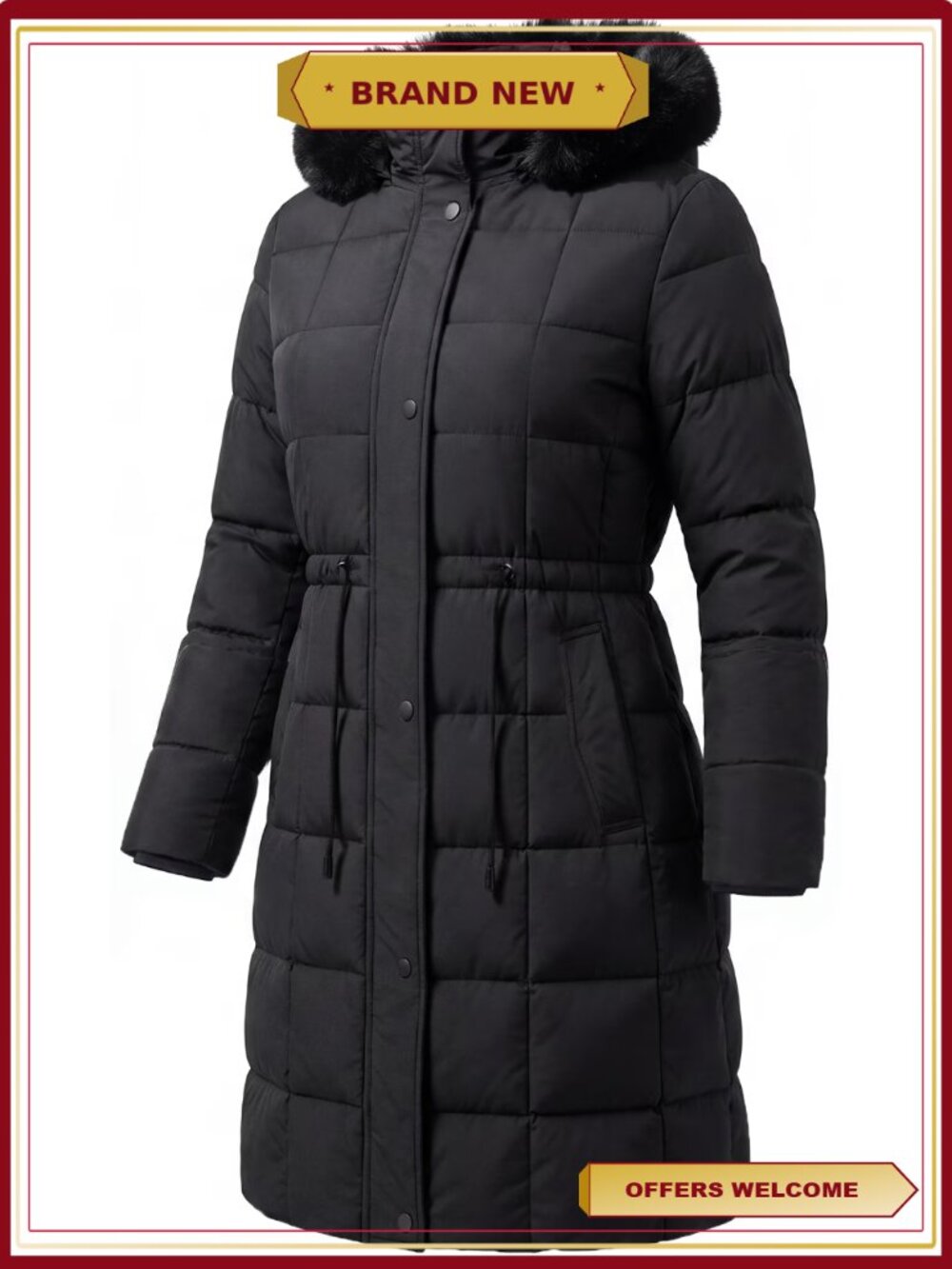Long Lightweight Padded Winter Coat Warm Lining Hooded Parka